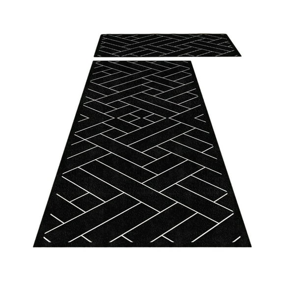 Cinvoph Non-Slip Cushioned Kitchen Mat Set 2Pcs Waterproof Anti-Fatigue Floor Rugs for Kitchen Office Standing Desk 16"x47" Black