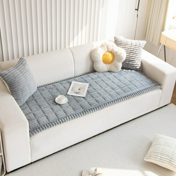 Cinvoph Plush Thickened Sofa Covers for 3 Cushion Sofa Warm Soft Washable Non Slip Couch Cover, Furniture Protector for Living Room Holiday Winter Home Decor, Gray