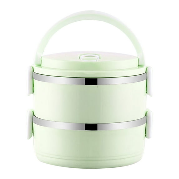 Cinvoph Portable Bento Boxes 2-Tier Circular Stainless Steel Insulated Lunch Box Fresh keeping Box for Travel and Office Worker Daily Use 6"x3", A#Green