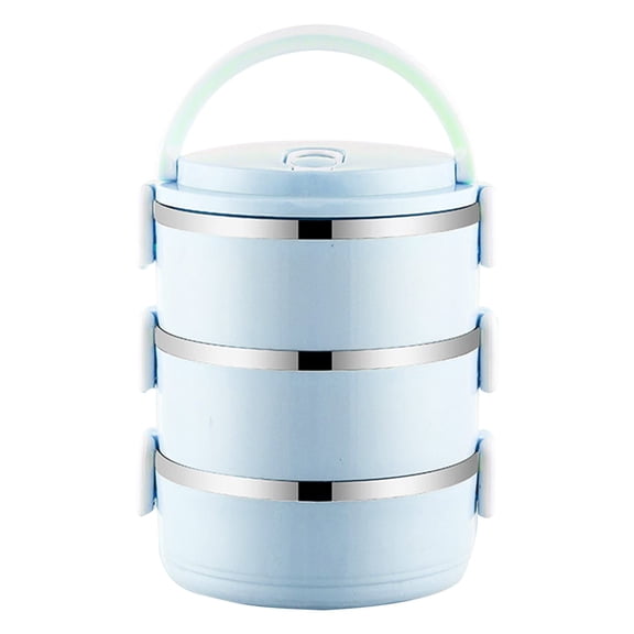 Cinvoph Portable Bento Boxes 3-Tier Circular Stainless Steel Insulated Lunch Box Fresh keeping Box for Travel and Office Worker Daily Use 6"x3", B#Blue