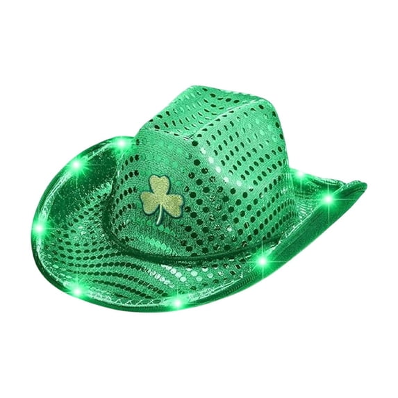 Cinvoph Pre-Lid St. Patrick's Day Hat Green Cowboy Hats Irish Shamrocks Holiday Accessories Party Headwear for Men and Women 12"x16"
