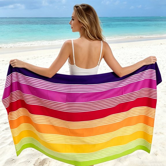 Cinvoph Rainbow Striped Beach Towel Microfiber Fast Drying Absorbent Lightweight Towel for Poolside Beach Trip Outdoor Activity Travel Home Bathroom Leisure 30"x60"