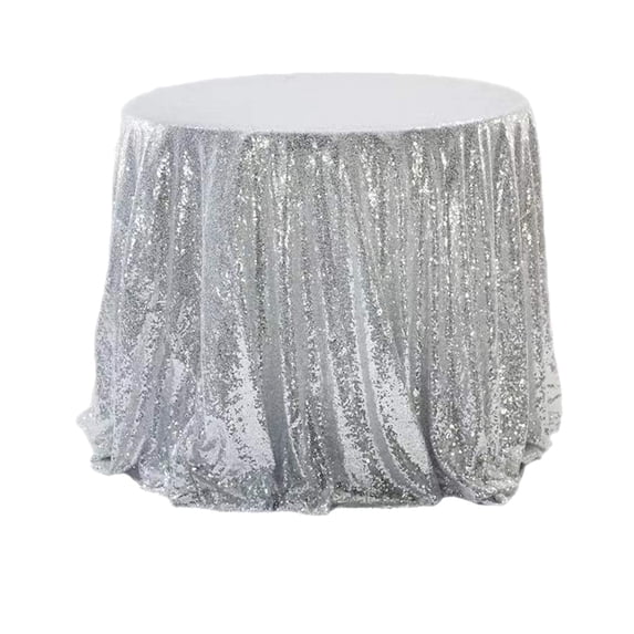 Cinvoph Round Sequin Tablecloths Stain Resistant Glitter Fabric Table Cover for Kitchen Dining, Wedding, Reception Banquet, Birthday Party, Buffet 39" Silver