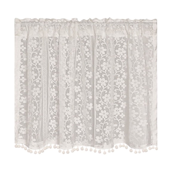 Cinvoph Semi Sheer Short Curtains Lace Cafe Curtains Voile Window Draperies Treatment for Bedroom Living Room Rod Pocket 18"x39"