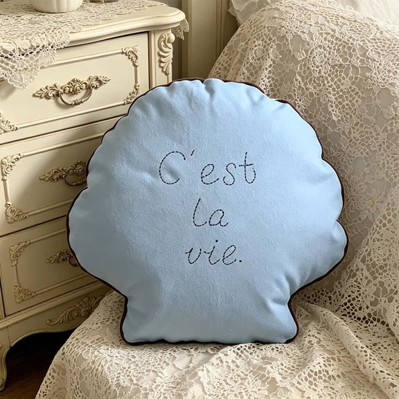 Cinvoph Shells Shaped Throw Pillow Embroidered Plush Cushion Soft Back Support Lumbar Pillow for Indoor Sofa Bedroom Living Room Car Seat Office Home Decor Gift 18" Blue
