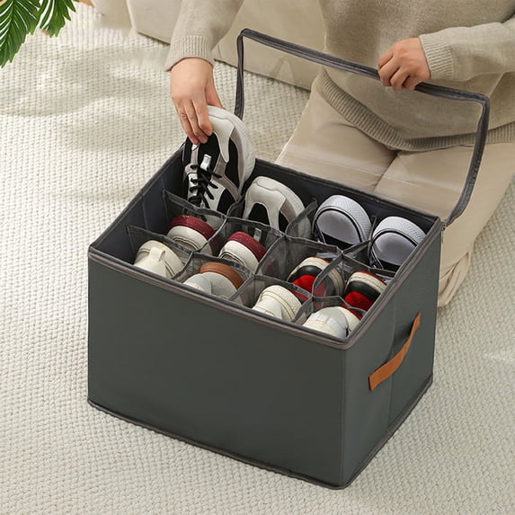 Cinvoph Shoes Storage Bags Dustproof Storage Containers with Reinforced Handle, Sturdy Zipper & Clear Top Moistureproof Fabric Shoe Storage Boxes 17"x13"x12" Gray