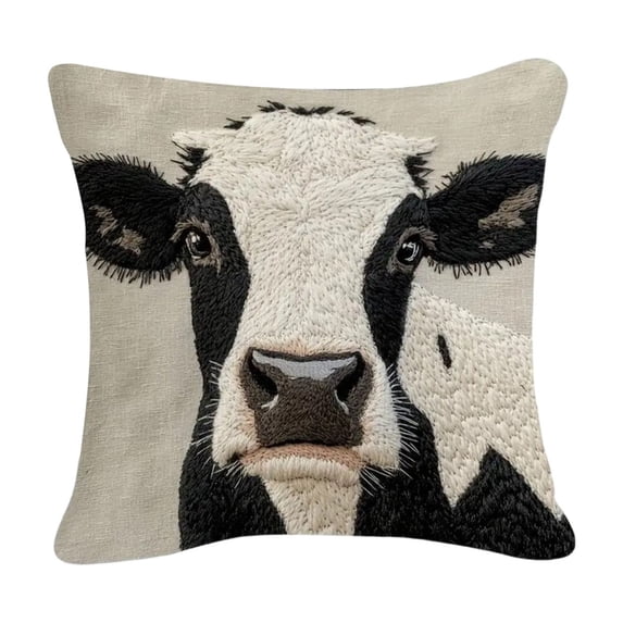 Cinvoph Short Lint Pillow Cover Double-Sided Cute Animal Embroidery Pillowcase for Sofa Bedroom Living Room Home Decoration 18"