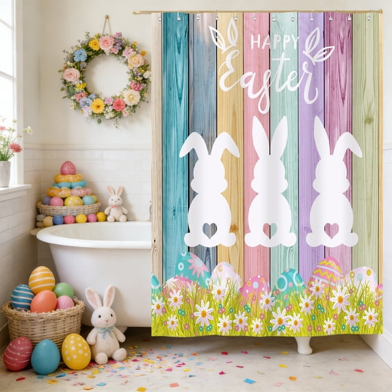 Cinvoph Shower Curtain Easter Bunny Eggs Waterproof Easy Clean Bath Linen With 12 Hooks Decorative for Home Bathroom Hotel Apartment 72x47 inch