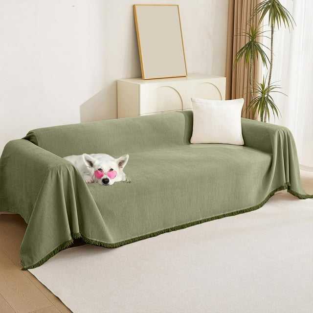 Cinvoph Sofa Cover Multi-Functional Reversible Couch Slipcover, Decorative Furniture Protector for Cats Dogs Pets 35"x59" Green