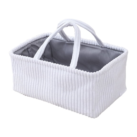 Cinvoph Solid Storage Basket With Handle Foldable Striped Shelf Bin, Bathroom Entryway Living Room Storage Organizers 15"x11"x7" White