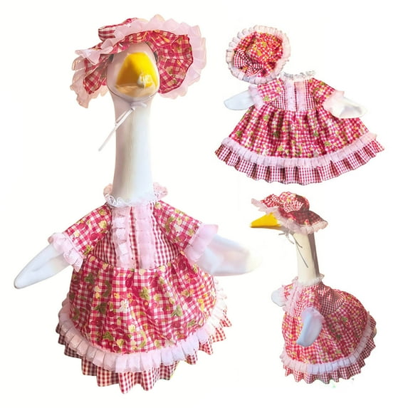 Cinvoph Spring Porch Goose Outfit with Hat Farmhouse Goose Dress Costume Set for Spring Summer Lawn Garden Yard Holiday Decorations