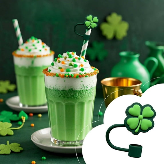 Cinvoph St. Patrick's Day Clover Straw Cover Cap Green Shamrock Reusable Cute Straw Topper for Straws, Tumbler Cup Accessories 1.2"