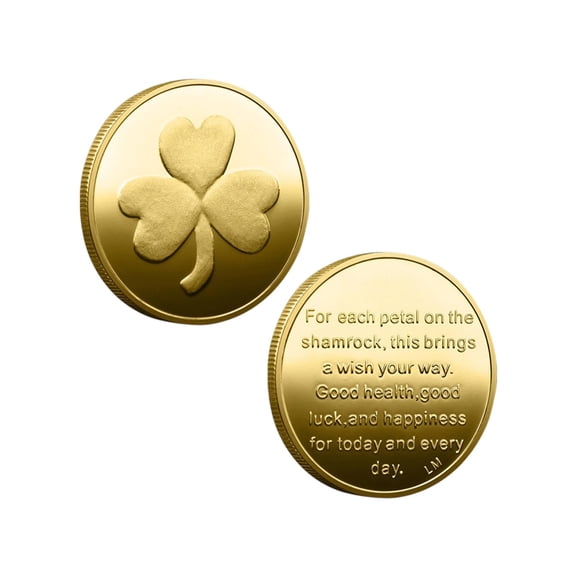 Cinvoph St. Patrick’s Day Coin, Shamrock Iron Coin Bulk St Patricks Accessories Games Gifts Decorations, Party Favors Supplies 1.6" D#Gold