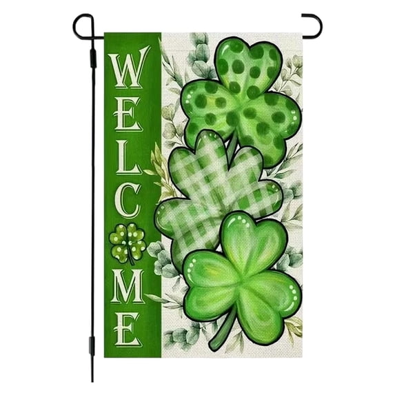 Cinvoph St. Patrick's Day Garden Flag Decorative Shamrocks Clover Flag Yard Flag for St. Patrick's Day Lawn Porch Patio Outdoor Decoration 12"x18"