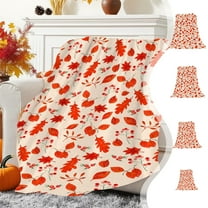 Cinvoph Thanksgiving Throw Blanket Maple Leaf Printed Flannel Blanket Twin Size Soft Cozy Orange White Christmas Decoration for Sofa Bed Holiday Party, 60"x80", Orange