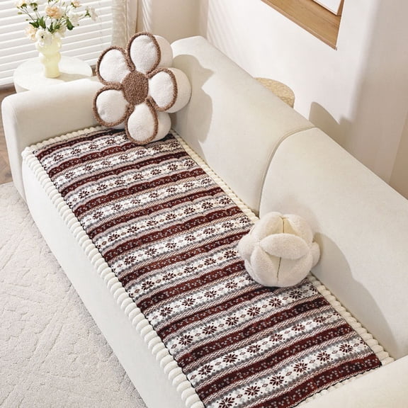 Cinvoph Thickened Sofa Covers for 3 Cushion Sofa Warm Soft Washable Non Slip Jacquard Couch Cover, Elastic Furniture Protector for Living Room, Durable Slipcovers for Sofa, Brown