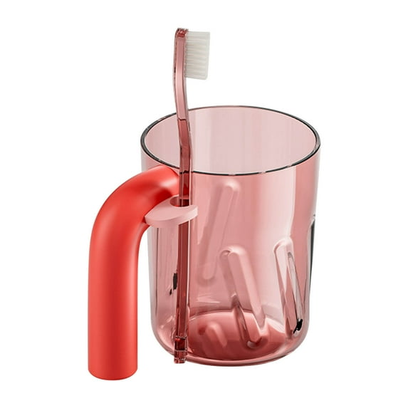 Cinvoph Toothbrush Cup with Handle, Plastic Bathroom Cups, Toothbrush Holder, Bathroom Tumbler, Pink