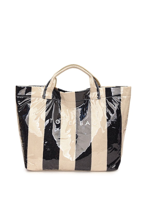Tote Bag For Women Decorative Striped Shoulder Bag Waterproof Bag for Shopping Travel Daily Use 18"x10"x2" Black