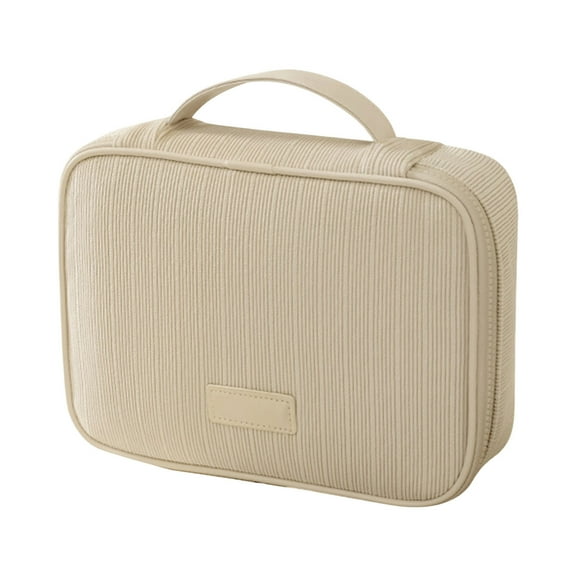 Cinvoph Travel Toiletry Bag Large Capacity Wide-open Makeup Bag Organizer with Handle Stylish Cosmetic Bag for Women Vacation Weekend Trips, Beige