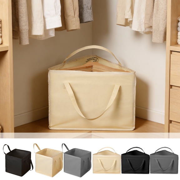 Cinvoph Triangle Hanger Storage Bag Fabric Storage Basket with Handles for Closet Hanger and Household Sundries Organization 18"x14" Black
