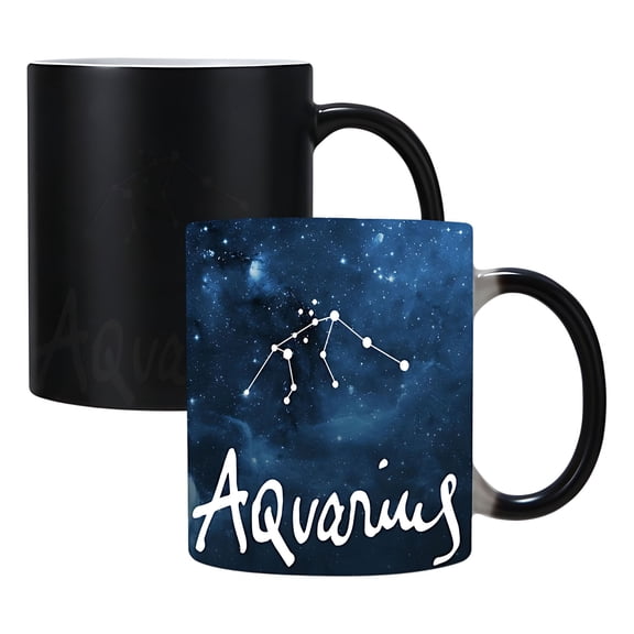Cinvoph Twelve Constellations Ceramic Color-Changing Coffee Cups, Coffee Mug Gifts for Birthday Party Wedding Couple, Aquarius Tea Cup