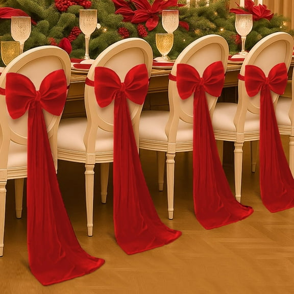 Cinvoph Velvet Christmas Red Chair Bow Sashes Elastic Chair Bows Festive Decor for Christmas Banquet Wedding Home Holiday Party Event, Stretch Chair Bows Decor