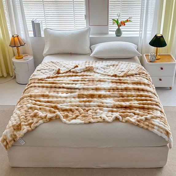 Cinvoph Velvet Throw Blanket for Couch, Cozy Soft and Fuzzy Plush Faux Rabbit Fur Bubble Tie Dye Blanket for Sofa Bedroom Living Room 59"x39" Yellow