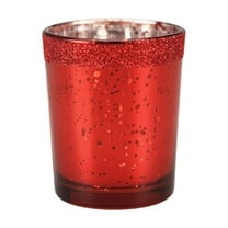 Cinvoph Votive Candle Holders Decoration, Glass DIY Wax Filling Romance Tealight and Pillar Candle Holders for Home Table Wedding Party Anniversary Decor 5"x5"x7" Red