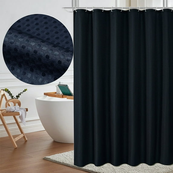 Cinvoph Waffle Shower Curtain Solid Thickened Fabric Heavy Duty Waterproof Curtains for Bathroom Showers Machine Wash with 12 Hooks 72x72 inch Navy