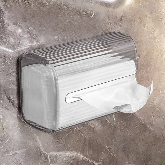 Cinvoph Wall Mounted Tissue Box Holders Drilling Free Transparent Paper Waterproof Box for Bathroom Kitchen and Living Room, Gray