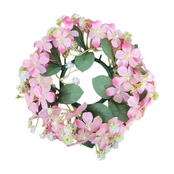 Cinvoph Wildflower Candle Holder Wreath Artificial Floral Wreath for Wedding Home Living Room Decor Photography Prop 8" Pink