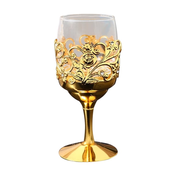 Cinvoph Wine Glass with Metal Shell, High Footed Glass Wedding Bottles, Cocktail Cups Wedding Gifts