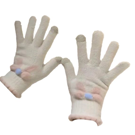 Cinvoph Winter Gloves For Women Touchscreen Cozy Knitted Yarn Decorative Bow Gloves for Cycling Daily Commute Cold Winter Days Dog Walking, Beige