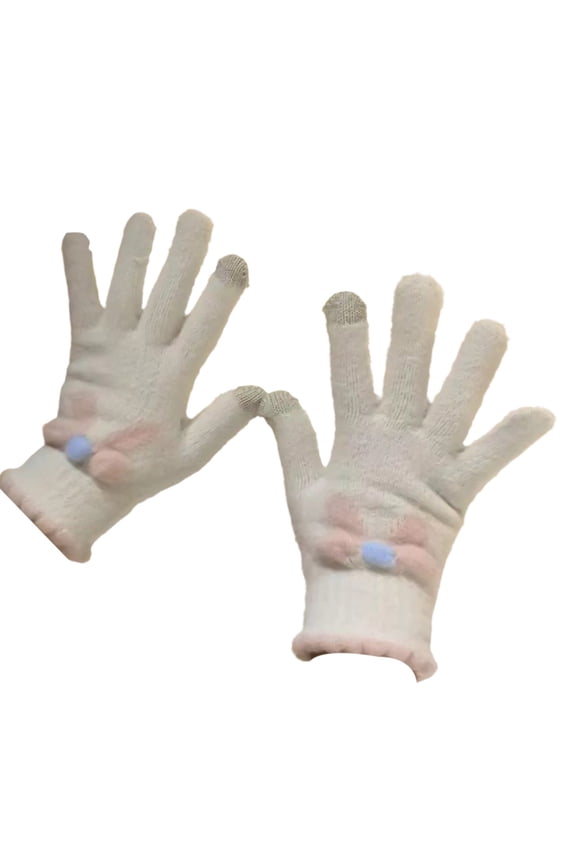 Winter Gloves For Women Touchscreen Cozy Knitted Yarn Decorative Bow Gloves for Cycling Daily Commute Cold Winter Days Dog Walking, Beige
