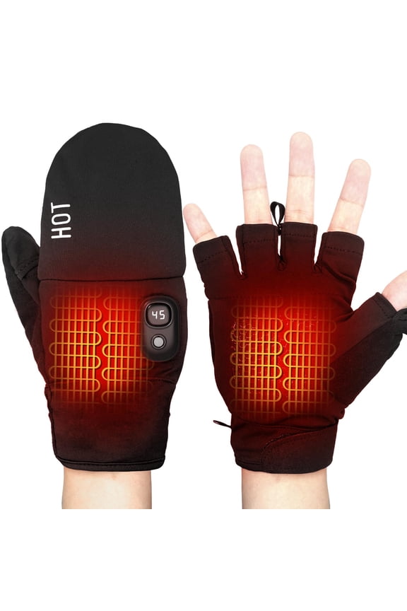 Winter Heated Snow Mittens for Men Women 5 Temperature Modes Anti Slip Lined Warm Insulated Mittens for Ski Snow Play Ice Fishing Hiking Cold Weather Outdoor