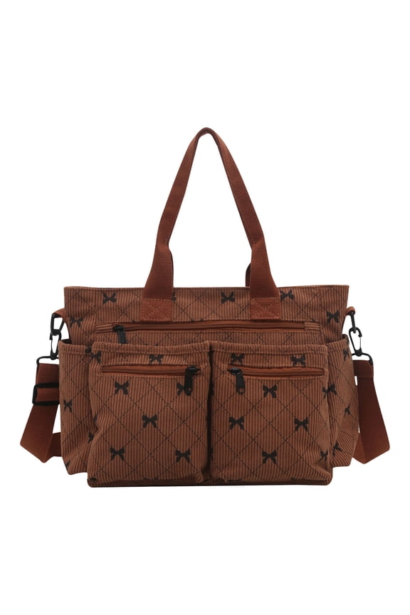 Women’s Tote Bag Lightweight Handbag with Bow Large Compartment Roomy Multiple Pockets Shoulder Bag for Office Shopping Travel Weekend Getaways, Brown