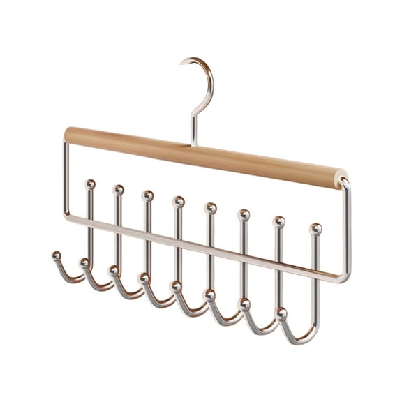 Cinvoph Wooden Clothes Hangers With 8 Hooks Non-Slip Pad Clothes Hanger Suitable for Socks, Underwear, Gloves, Towels Household Space Saving Laundry Organizer, Khaki