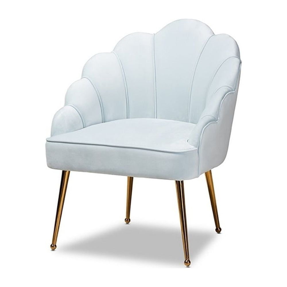 Seashell-Inspired Light Blue Velvet & Gold Accent Chair