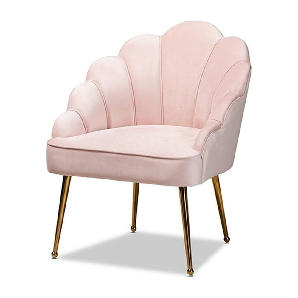 Luxurious Light Pink Velvet & Gold Seashell Accent Chair