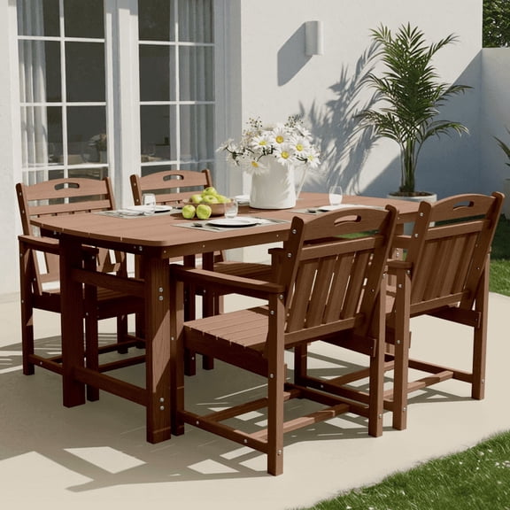 Ciokea 5-Piece Outdoor Dining Set with Table and 4 Chairs HDPE Patio Set Umbrella Hole Garden Backyard Poolside Teak