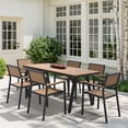 thumbnail image 1 of Ciokea 7 Piece Aluminum HDPS Outdoor Dining, Patio Table with Umbrella Hole & Stackable Chairs, All-Weather HDPS Furniture for Backyard, Poolside, Brown, 1 of 7