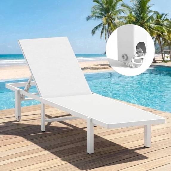 Aluminum Outdoor Chaise Lounge Chair with Wheels, 5-Position Poolside Lounger