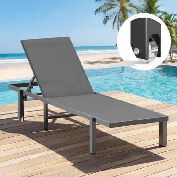 MUCHENGHY Aluminum Outdoor Chaise Lounge Chair with Wheels, 5-Position Poolside Lounger