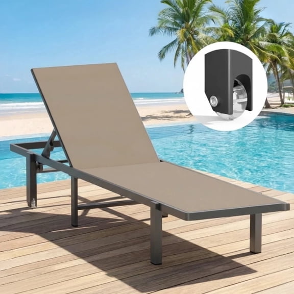 Aluminum Outdoor Chaise Lounge Chair with Wheels, 5-Position Poolside Lounger