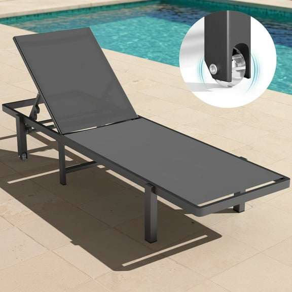 Ciokea Chaise Lounge Chair Outdoor with Wheels for Poolside Patio Sun Lounger 5-Position Adjustable Recliner Gray