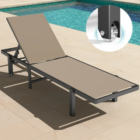 Ciokea Chaise Lounge Chair Outdoor with Wheels for Poolside Patio Aluminum Pool Lounger 5-Position Adjustable Recliner Khaki