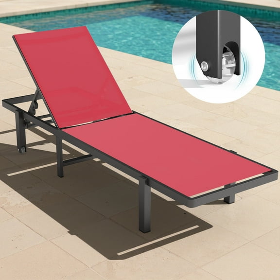 Ciokea Chaise Lounge Chair Outdoor with Wheels for Poolside Patio Sun Lounger 5-Position Adjustable Recliner Red
