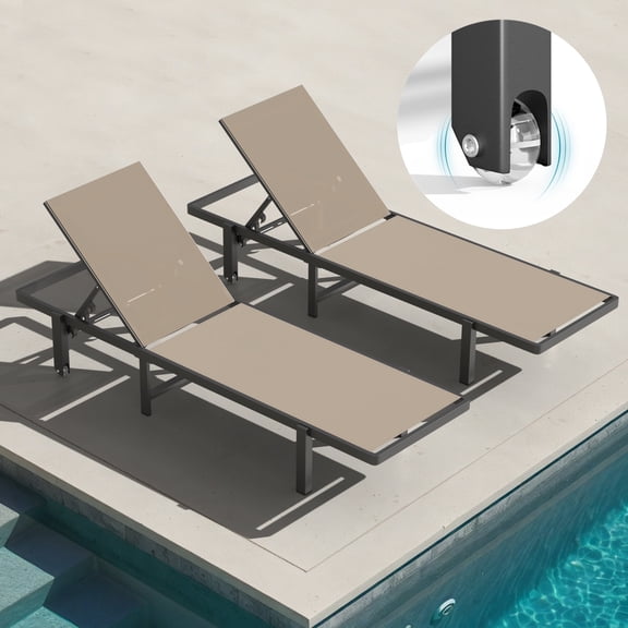 Ciokea Chaise Lounge Chairs Outdoor Set of 2 with Wheels Poolside Sun Lounger 5-Position Adjustable Recliner Khaki