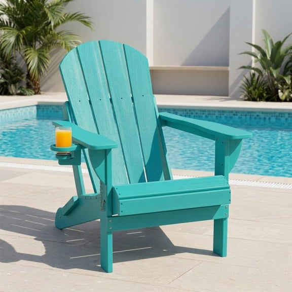 Folding Adirondack Chair, All-Weather HDPE Fire Pit Patio Chair, Aqua