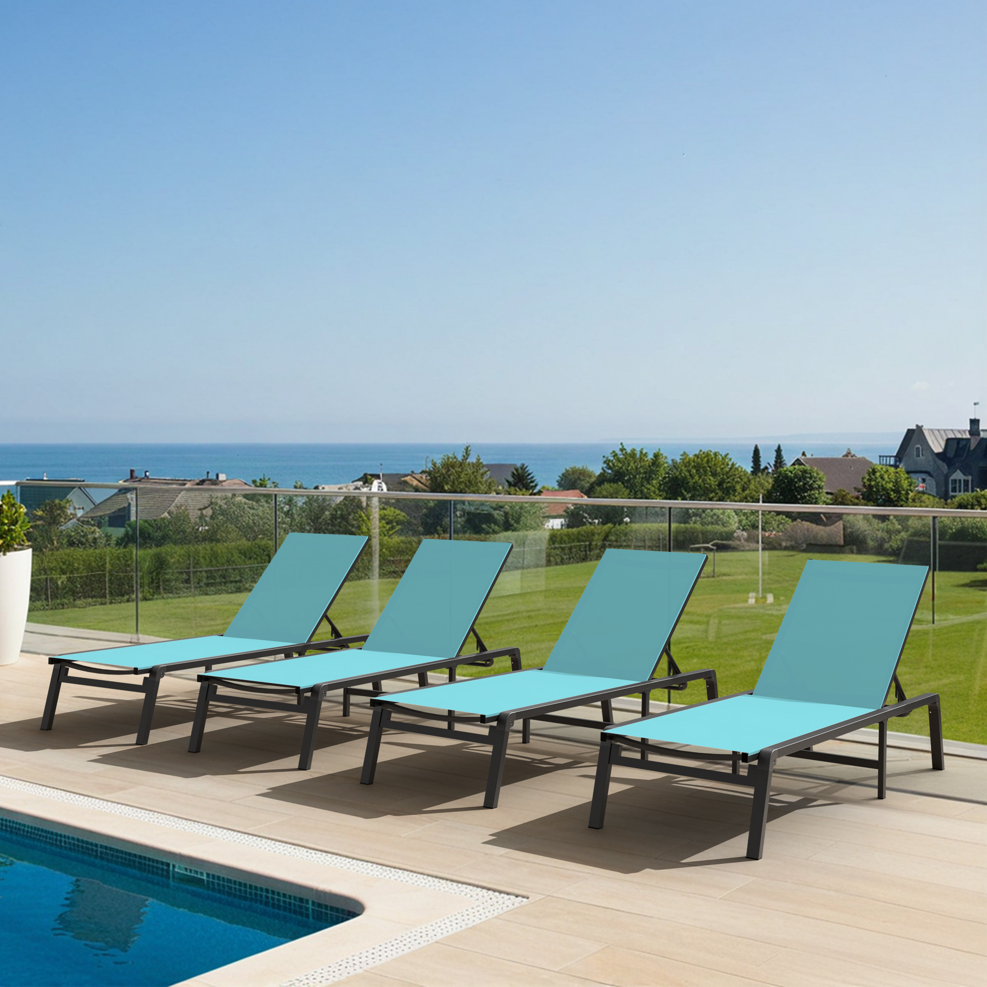 Ciokea Folding Chaise Lounge Chair Outdoor Set of 2 Patio Pool Reclining Chair 5 Adjustable Backrest Blue